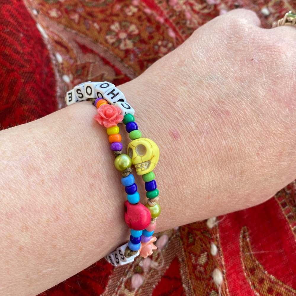 Handmade Choose Happiness Beaded Hemp Wrap Bracelet w New & Upcycled Beades